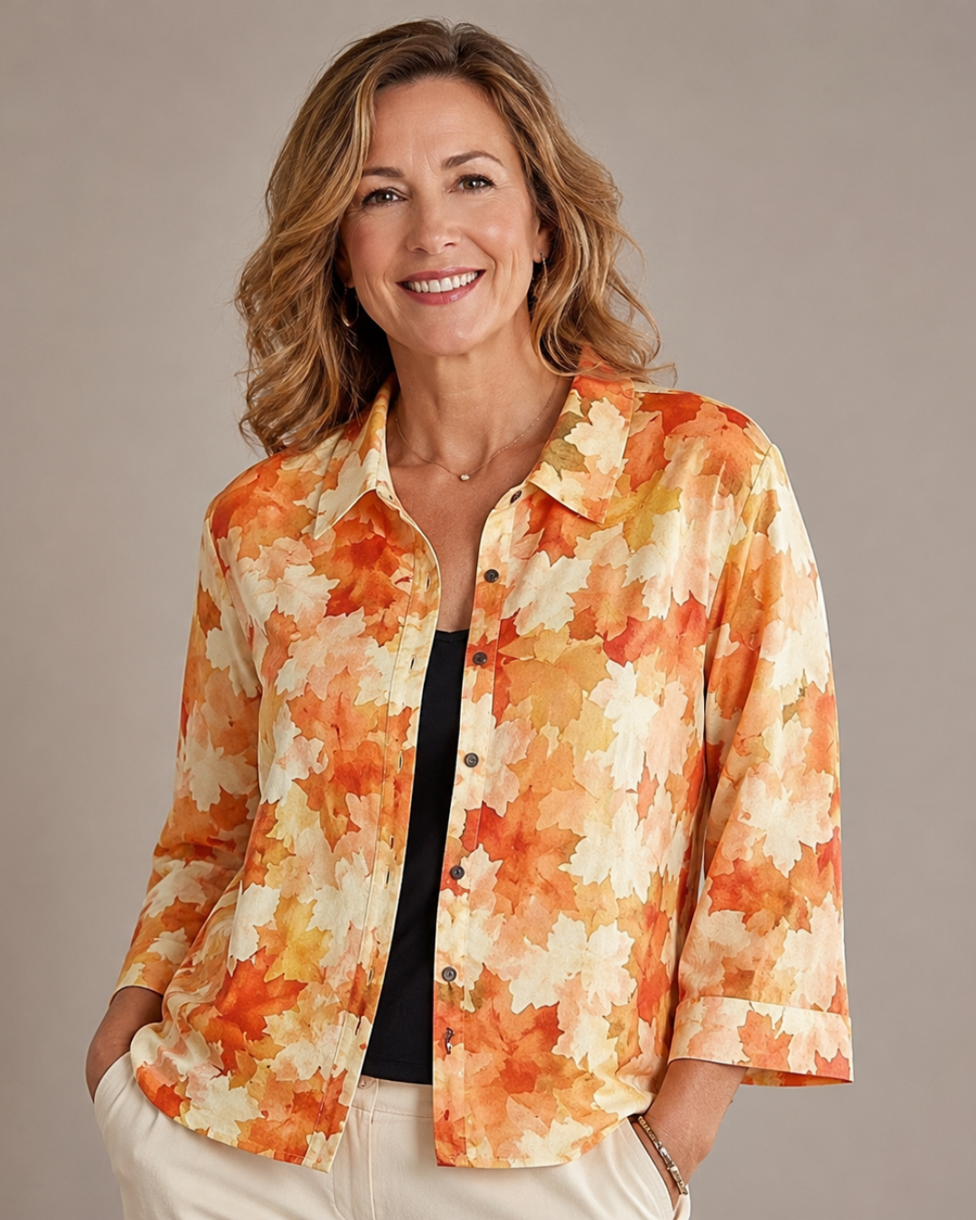 Laurentine | Watercolour Leaf Blouse – Orange