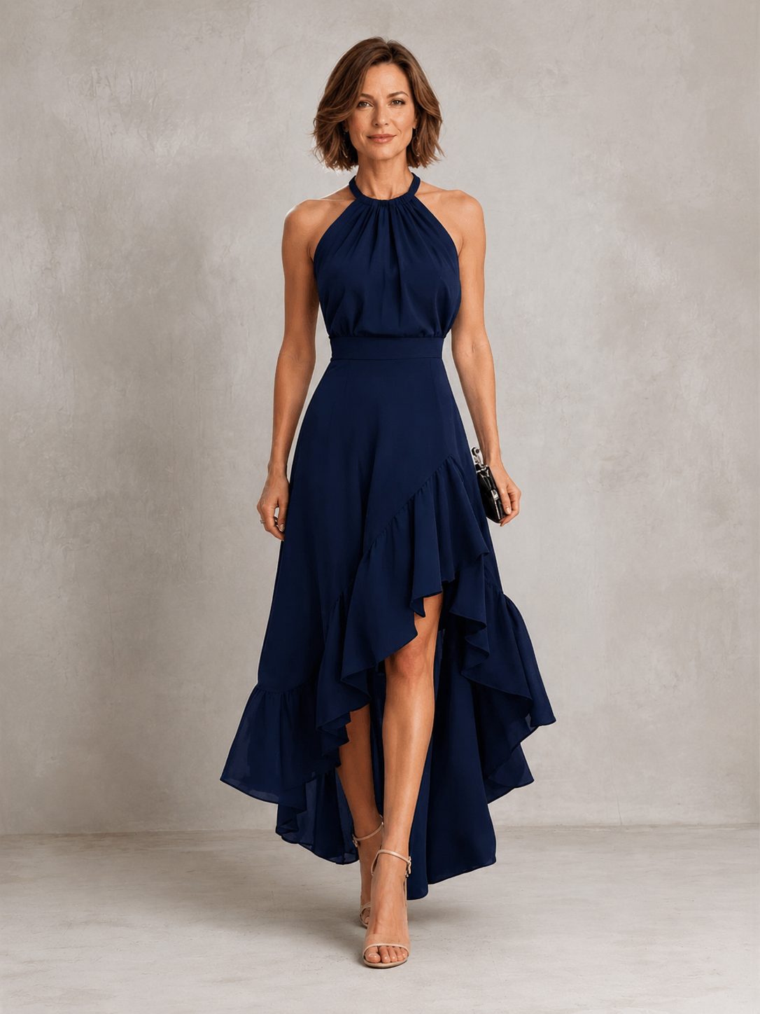 Chloe | Halter Ruffle Hem – Navy Blue