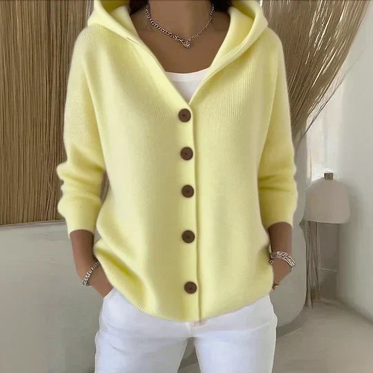Darienne | Hooded Button-Up Knit Cardigan – Yellow