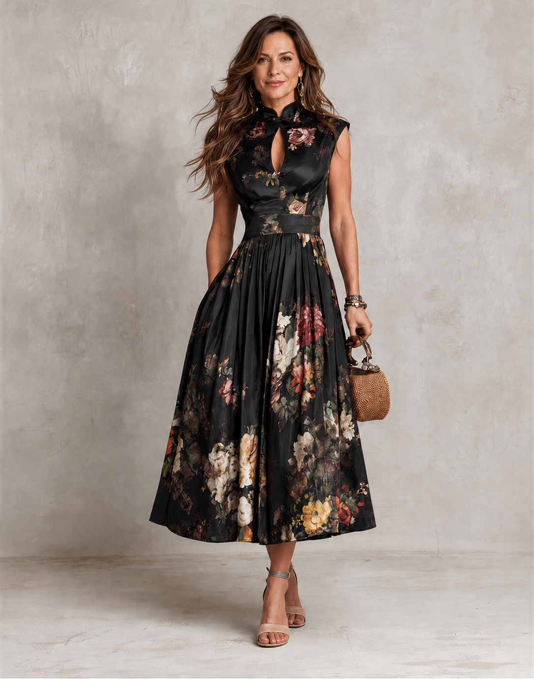 Mia | Keyhole Pleated Satin – Black
