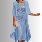 Adeline | Floral Midi Dress and Sheer Duster Two Piece Layered Elegant Set
