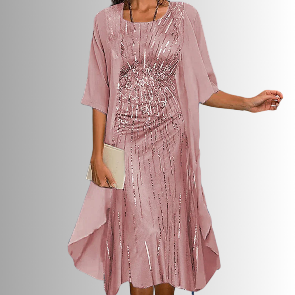 Adeline | Floral Midi Dress and Sheer Duster Two Piece Layered Elegant Set