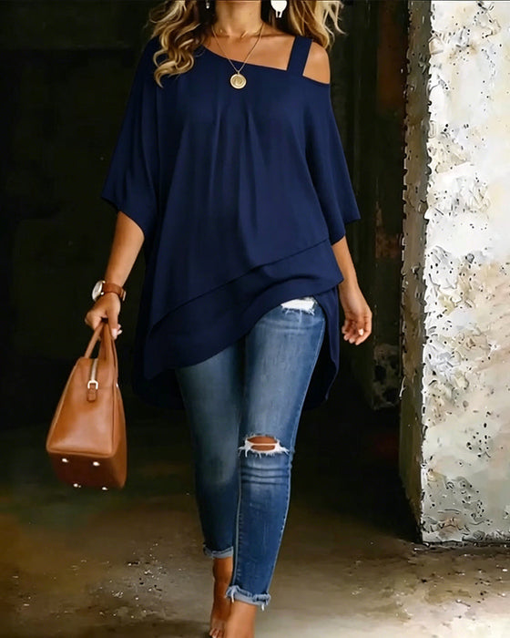 Amiyah | Asymmetric Blouse – Navy Blue
