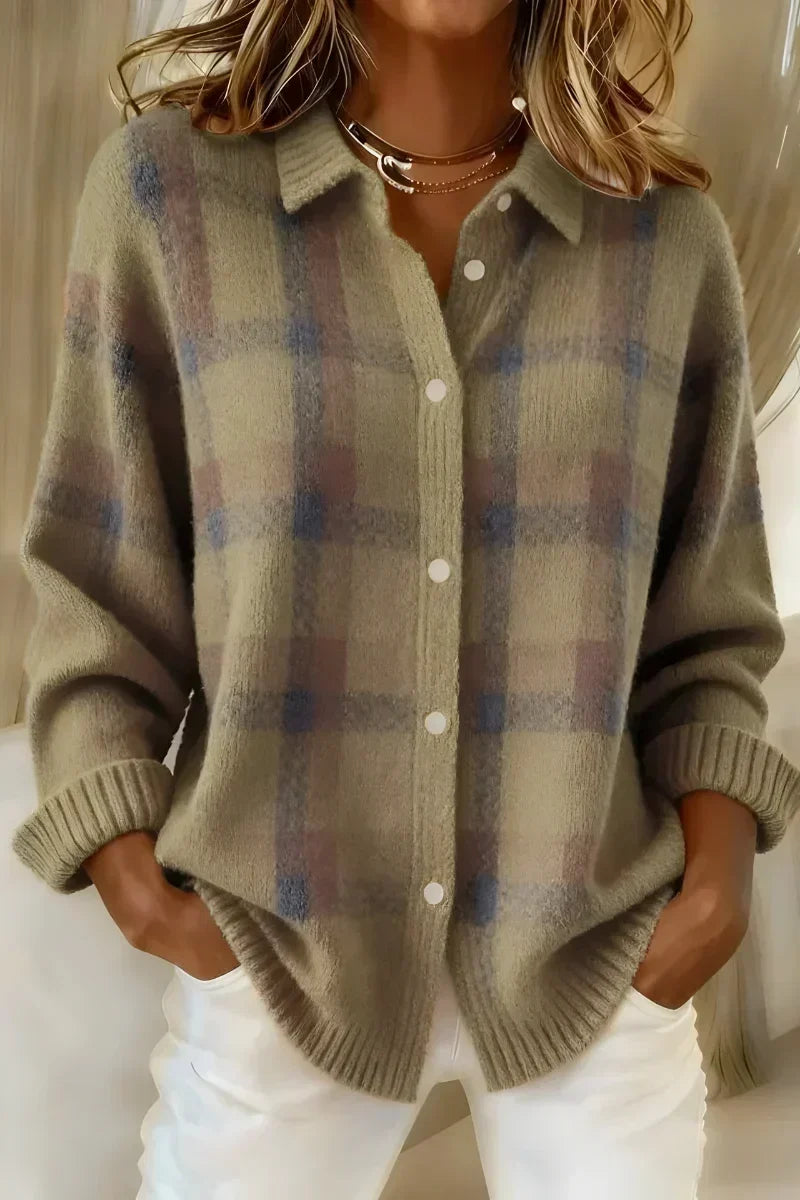 Nirvelle | Cozy Checked Cardigan – Sage Plaid