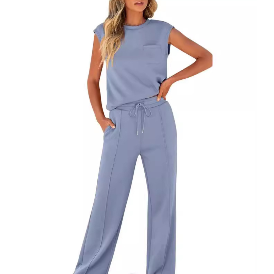Ayla | Relaxed Soft-Lounge Two-Piece Set – Ocean Blue