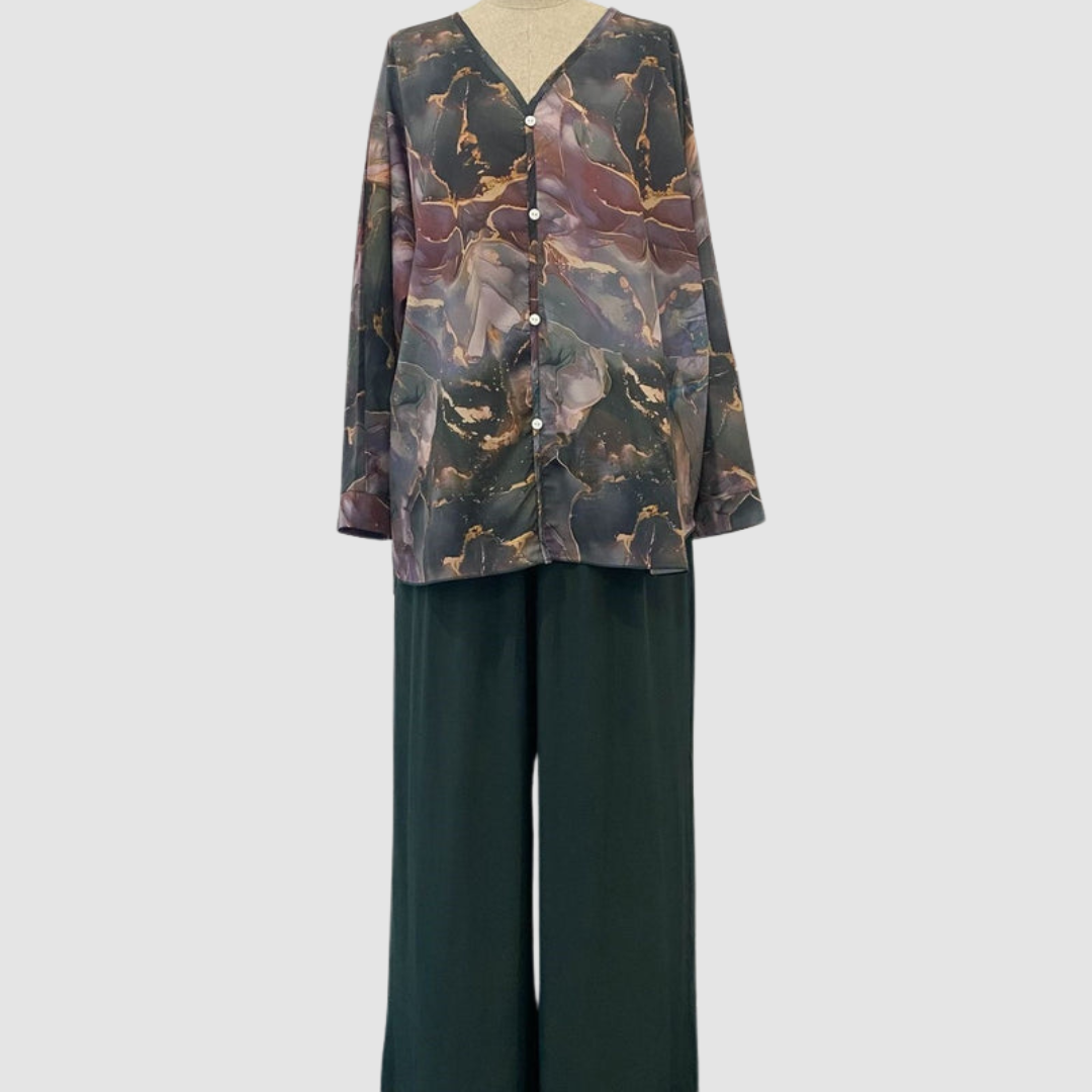 Aurora | Elegant Printed Two-Piece Set – Green