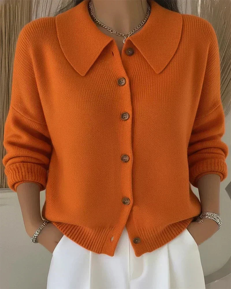 Vespera | Button Collar Cardigan – Orange