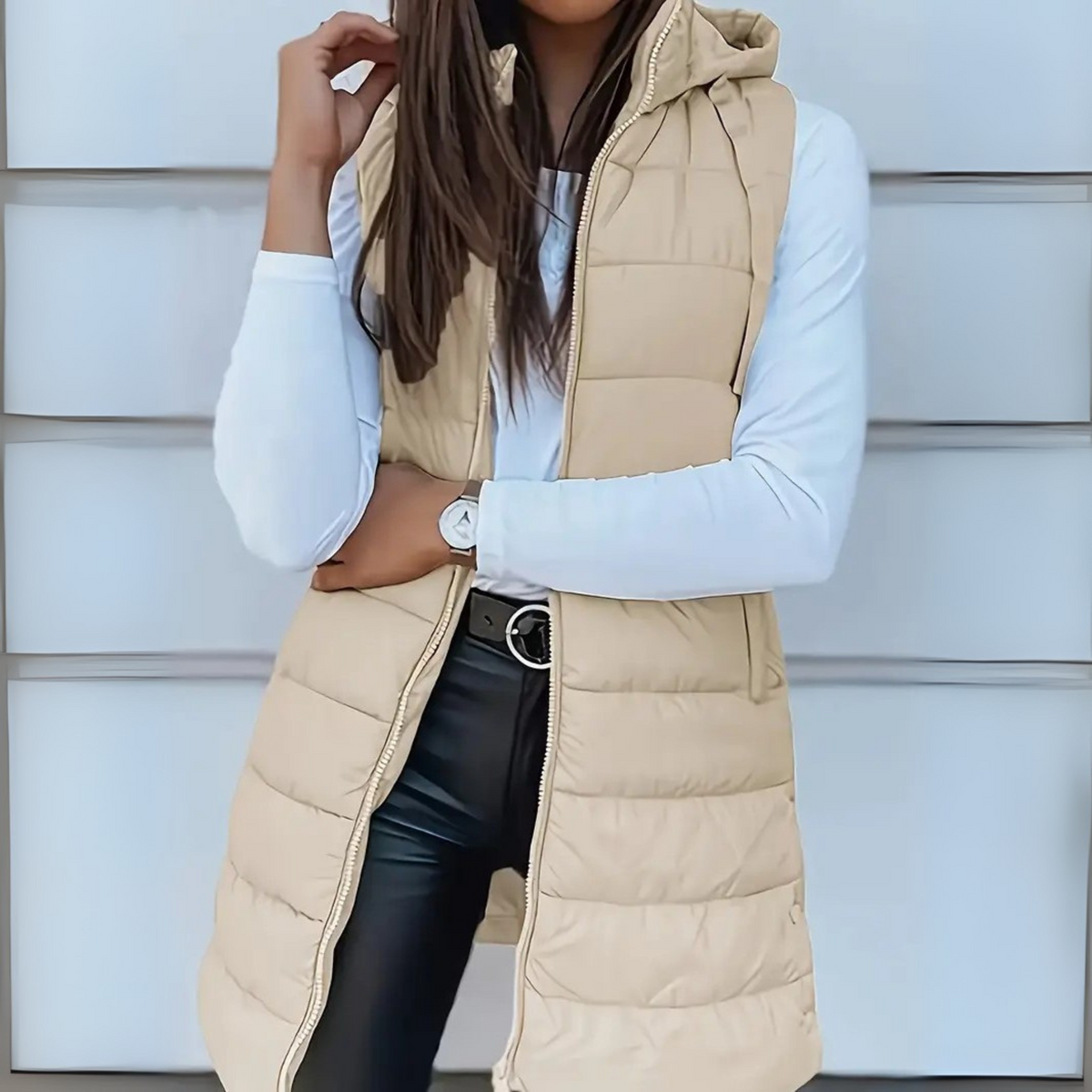 Betty | Long Hooded Puffer Jacket – Beige