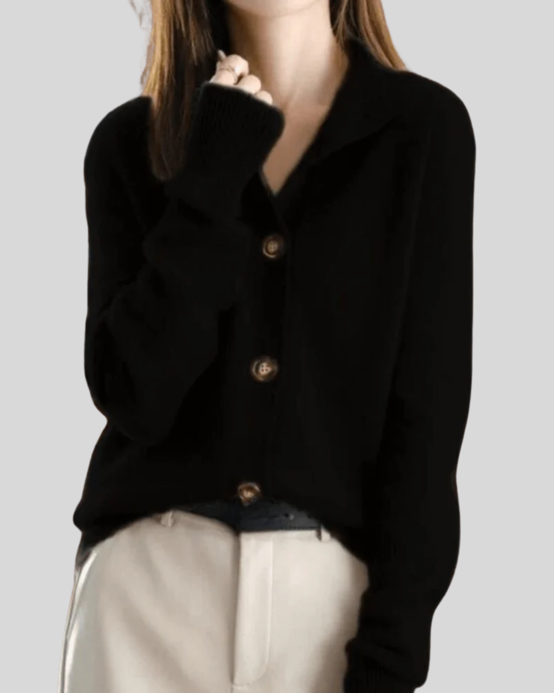 Claire | Retro-Style Cashmere Cardigan – Black