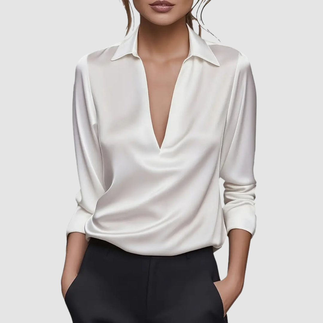 Astrid | Elegant Satin Blouse – White