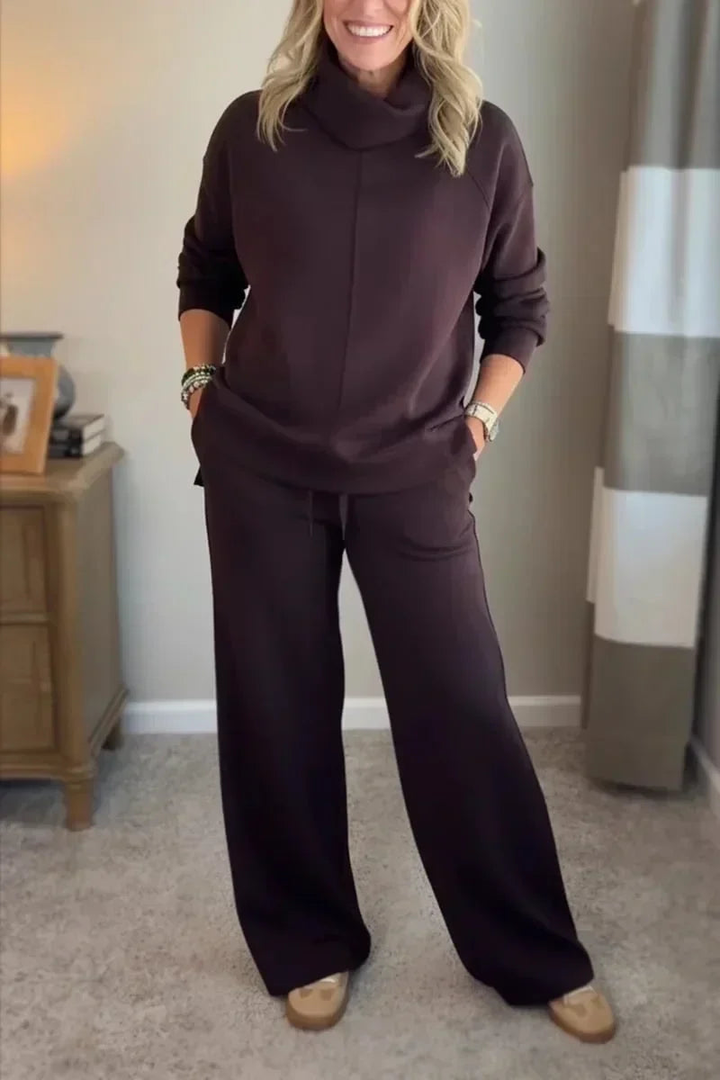 Amelia | Sophisticated Turtleneck Tailored Travel Set – Coffee