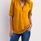 Ariana | Sleek Zip-Front V-Neck Blouse