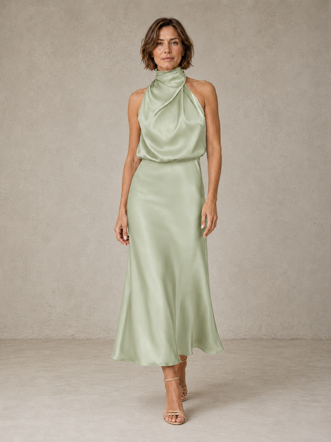 Harper | Halter Satin Evening – Light Green