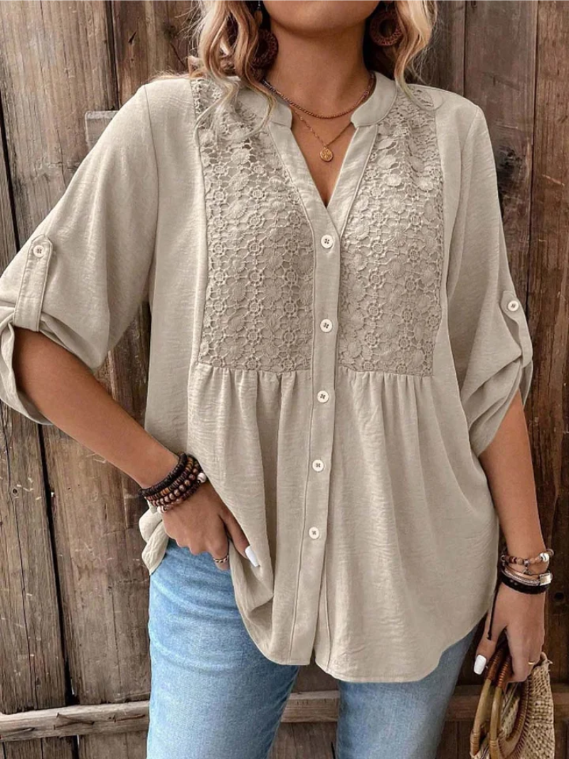 Carmen | Elegant Wide Sleeve V-Neck Blouse – Khaki