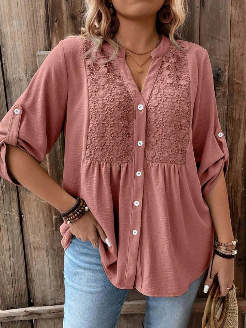 Carmen | Elegant Wide Sleeve V-Neck Blouse – Red