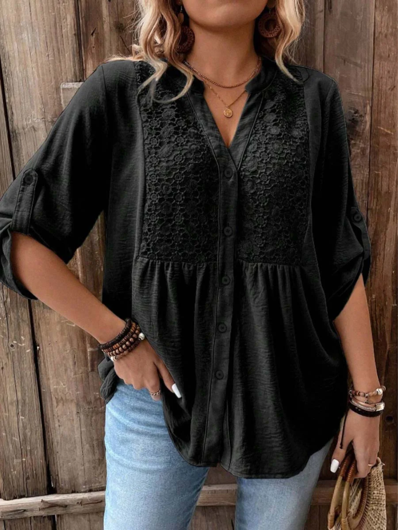 Carmen | Elegant Wide Sleeve V-Neck Blouse – Black