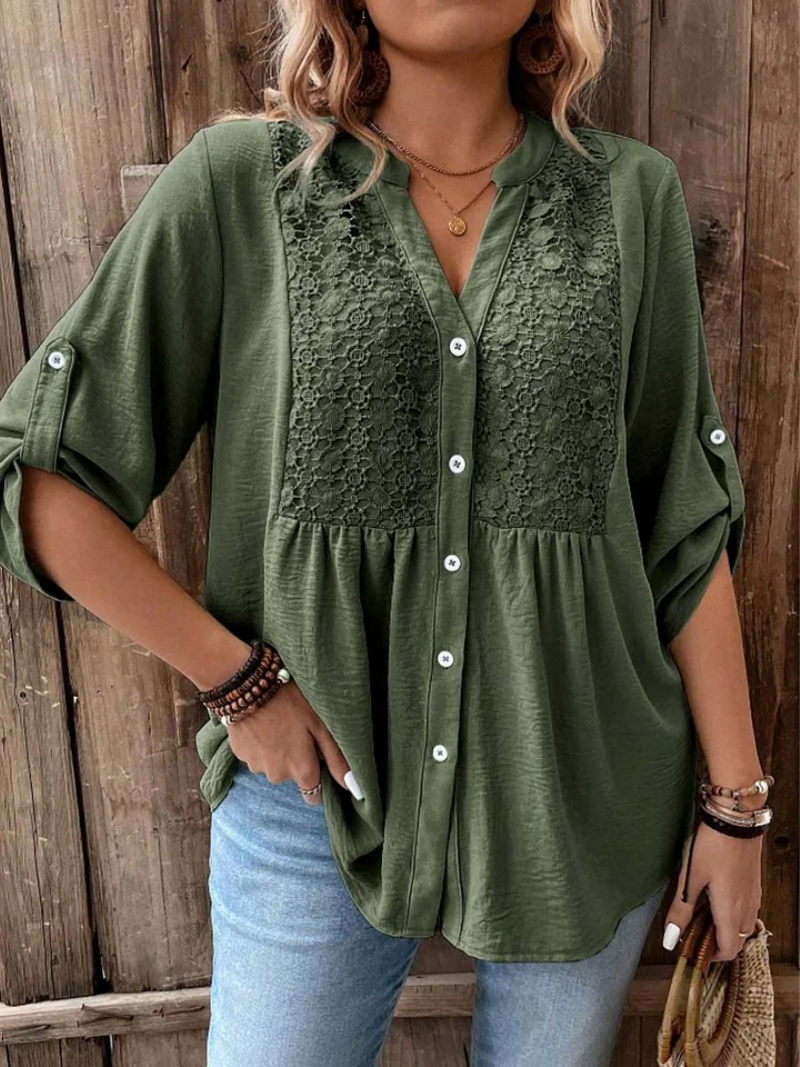 Carmen | Elegant Wide Sleeve V-Neck Blouse – Green