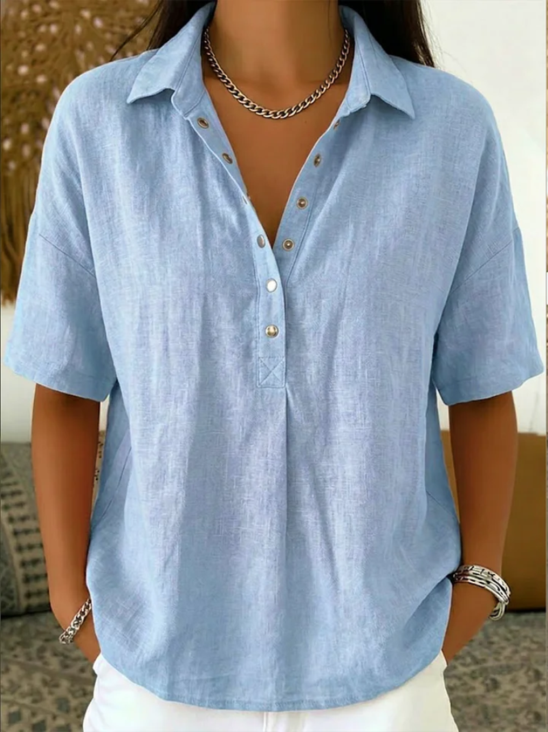 Willow | Blouse with Collar and Button – Light Blue