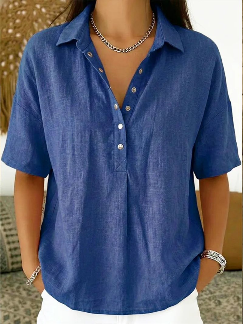 Willow | Blouse with Collar and Button – Blue