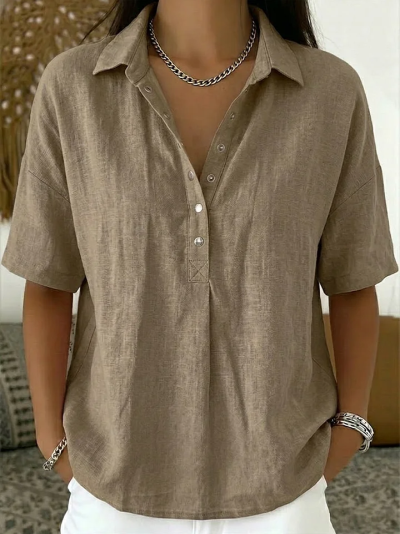 Willow | Blouse with Collar and Button – Khaki