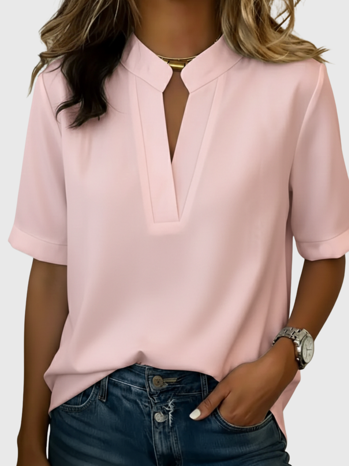 Loise | Elegant Blouse with Refined Collar – Pink