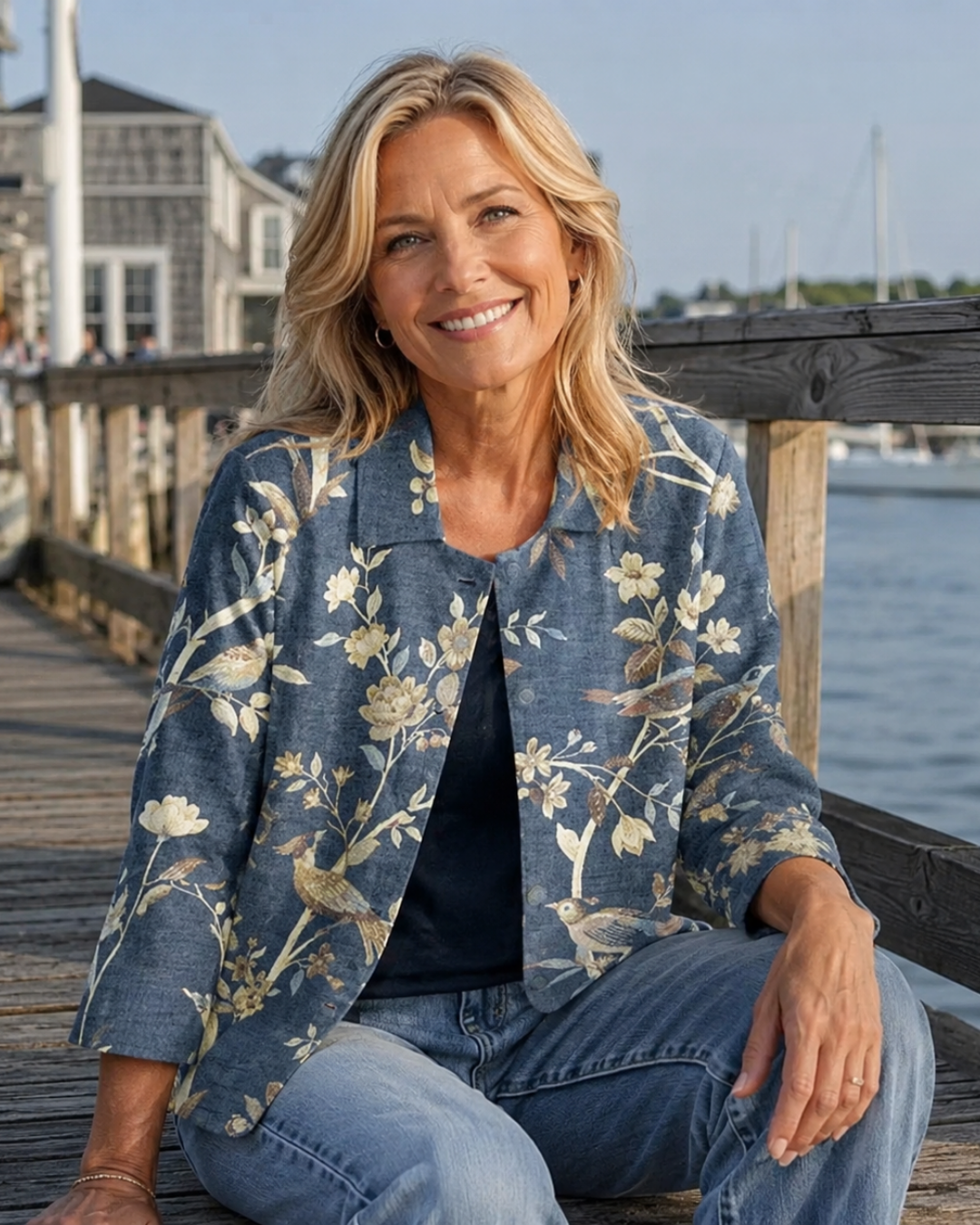 Oriella | Bird And Blossom Blouse – Blue and Yellow