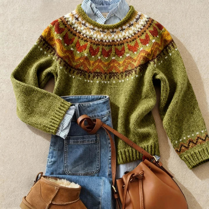 Jasmine | Classic Vintage Knit Sweater – Green