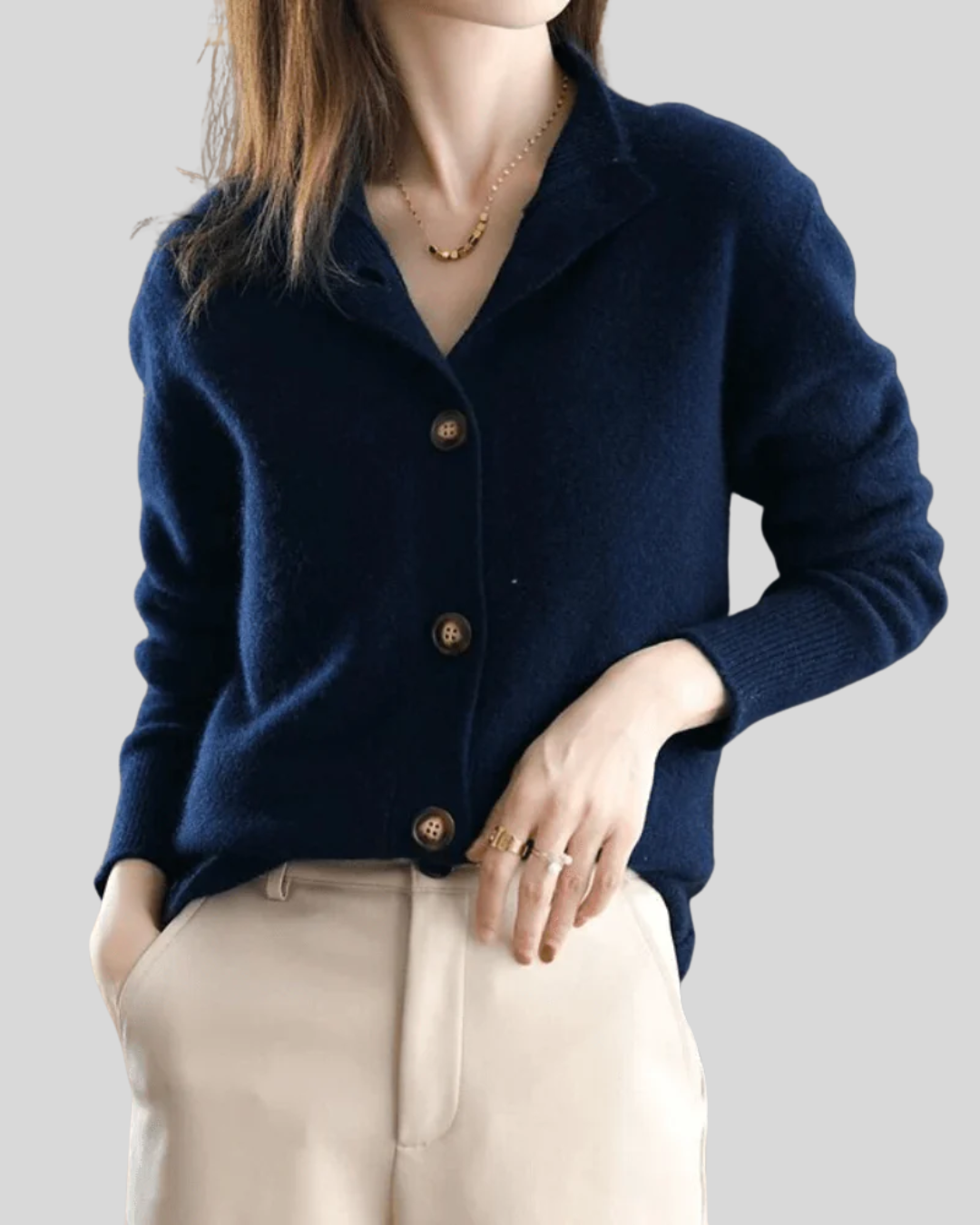 Claire | Retro-Style Cashmere Cardigan – Navy Blue