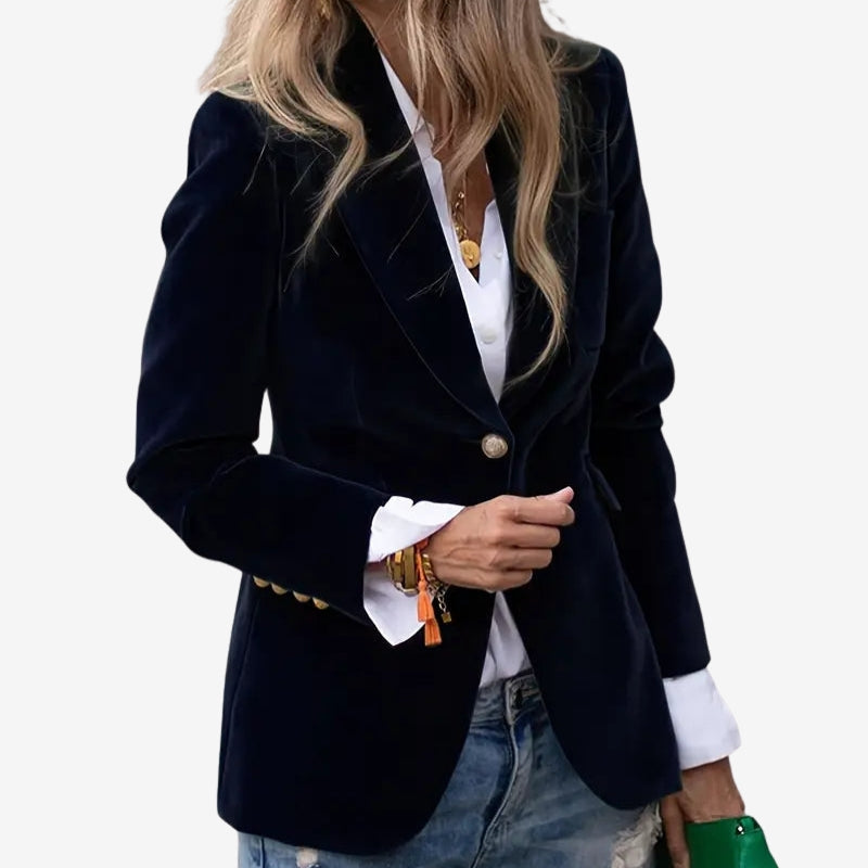 Alina | Women's Blazer Jacket with Lapel Collar and Buttons – Black