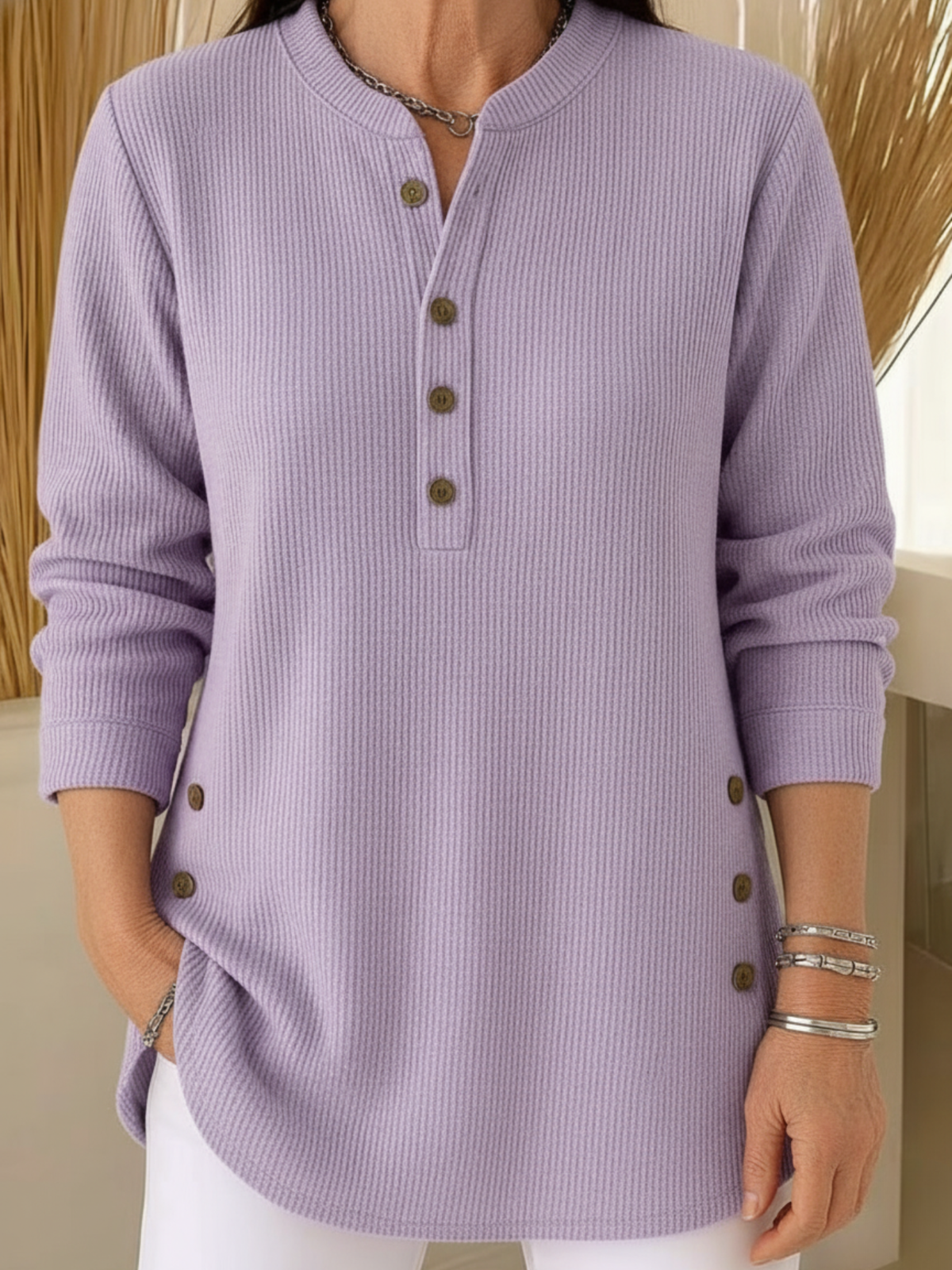 Brenda | Elegant Button-Detail Winter Sweater – Soft Lavender