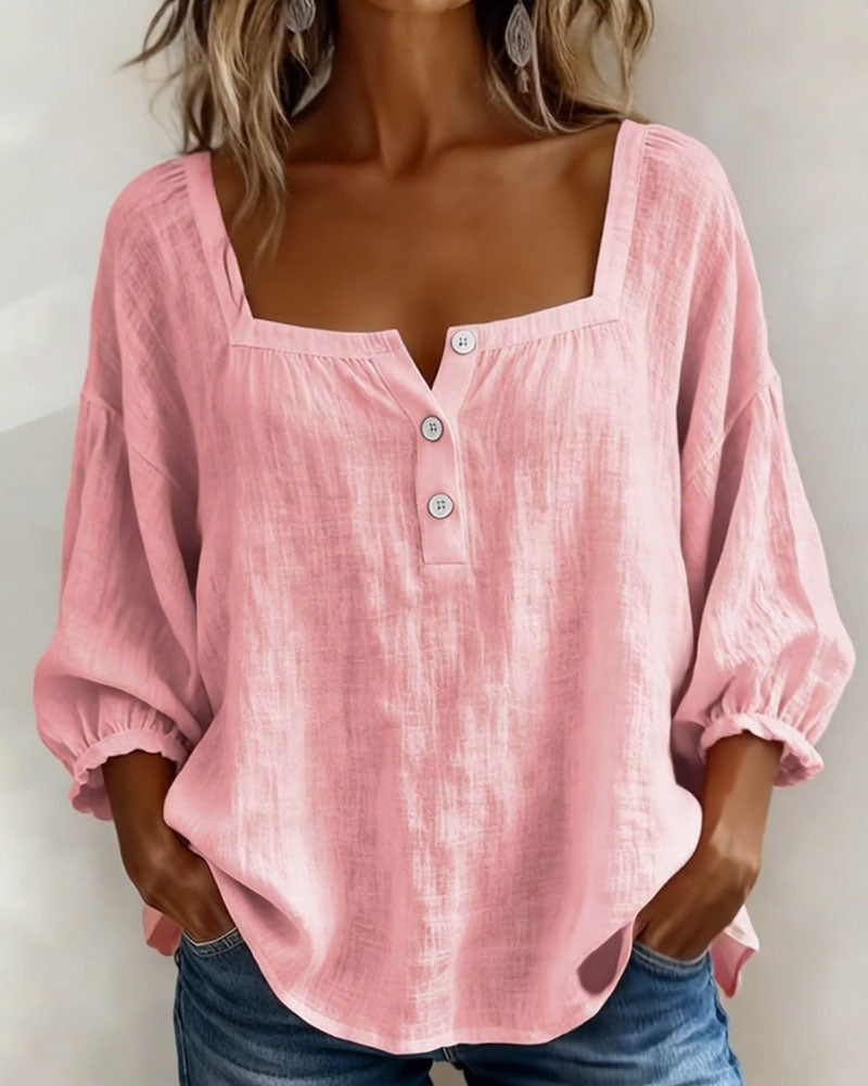 Annika | Stylish Relaxed Button Blouse – Pink