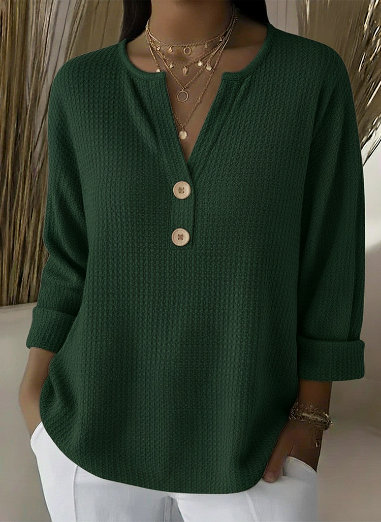 Lucinda | Henley Button Top – Green