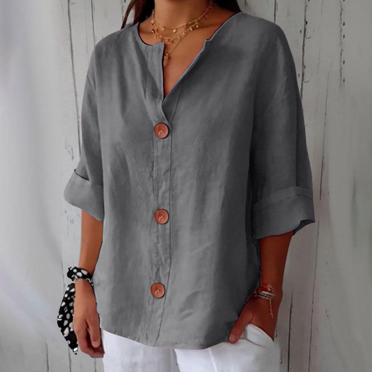 Hazel | Loose-fitting Summer Blouse – Gray