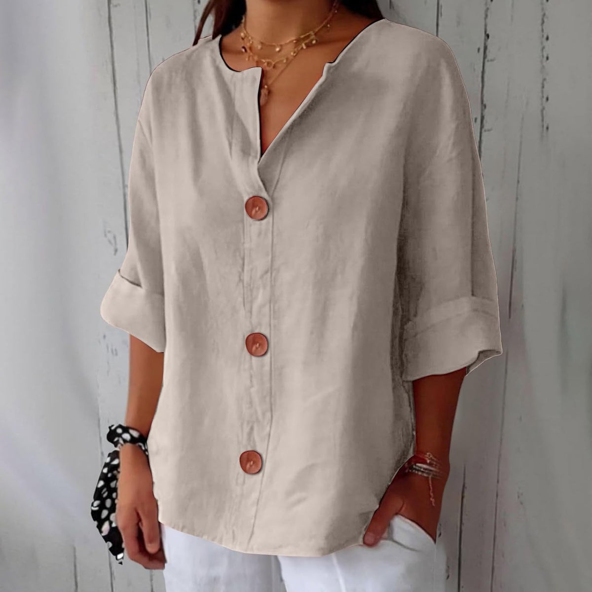 Hazel | Loose-fitting Summer Blouse – Beige