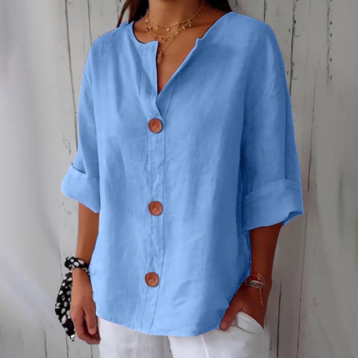 Hazel | Loose-fitting Summer Blouse – Light Blue