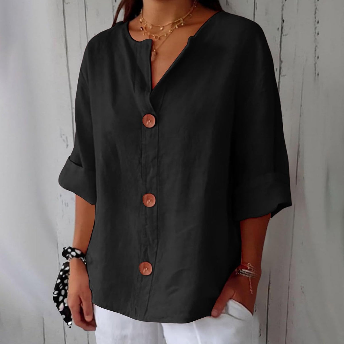 Hazel | Loose-fitting Summer Blouse – Black