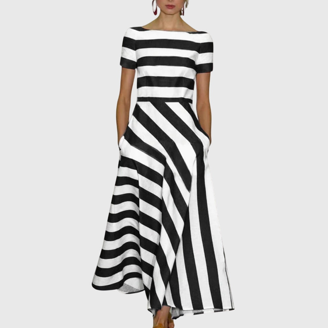 Carly | Striped Dress – Black