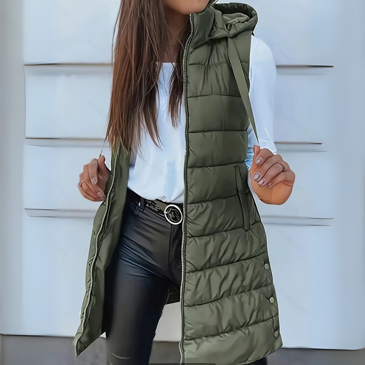Betty | Long Hooded Puffer Jacket – Army Green
