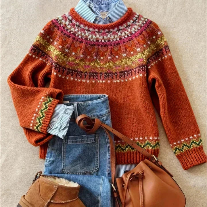 Simona | Chic Vintage Knit Sweater – Red