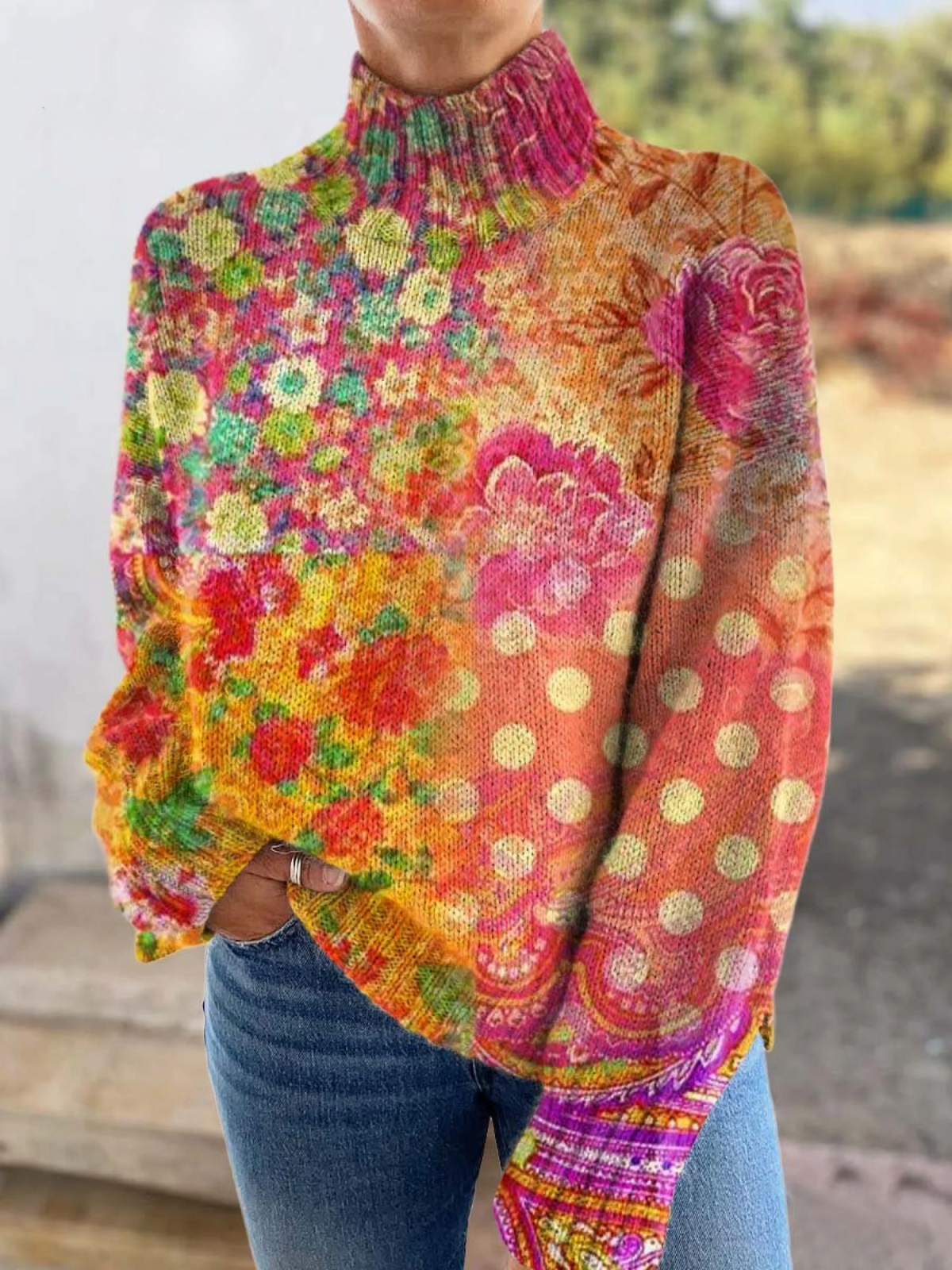 Abigail | Floral Polka Dot Turtleneck – Multicolor