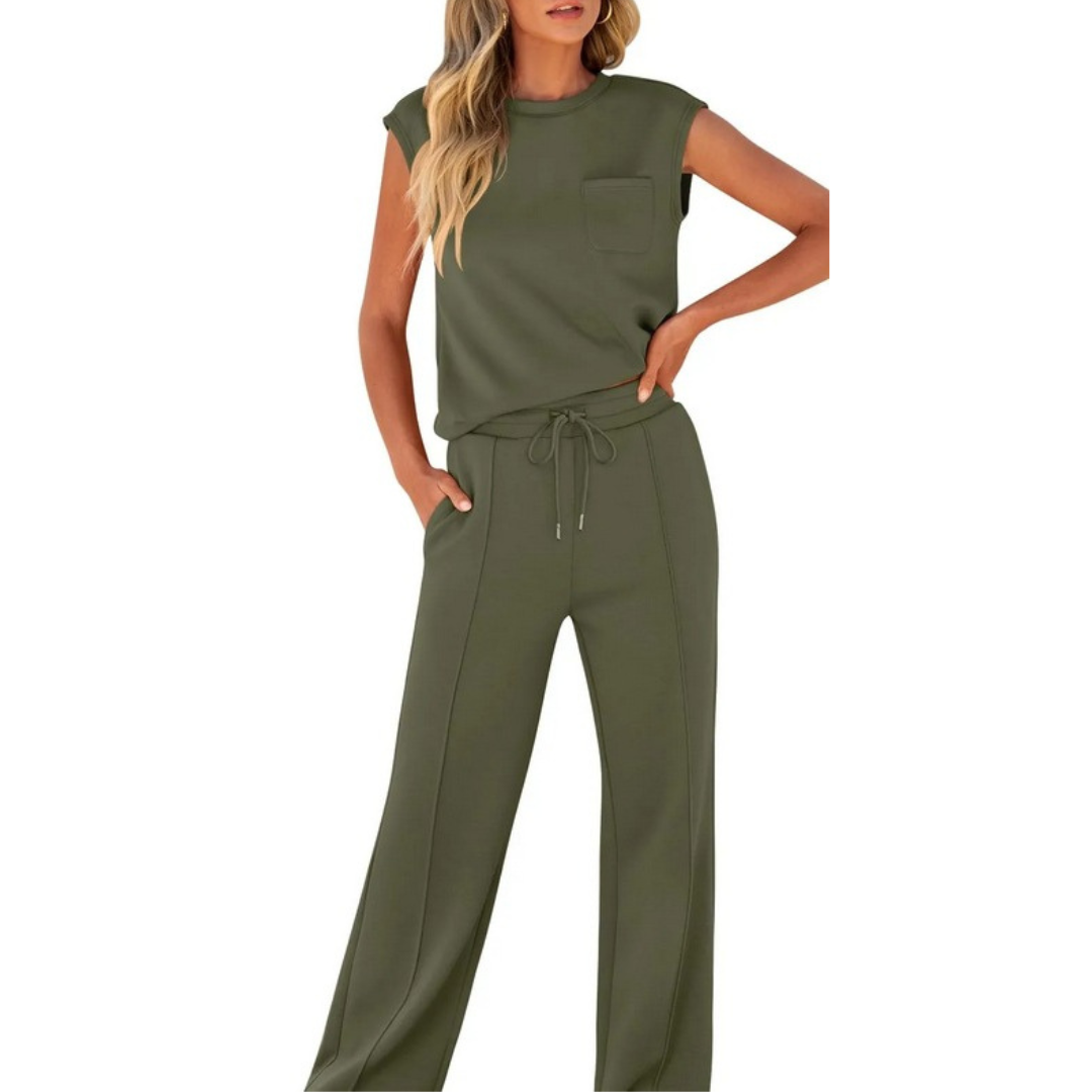 Ayla | Relaxed Soft-Lounge Two-Piece Set – Army Green