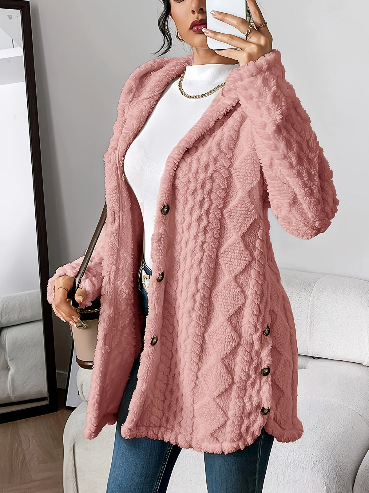 Aubrey | Cozy Hooded Knit Cardigan – Dark Pink