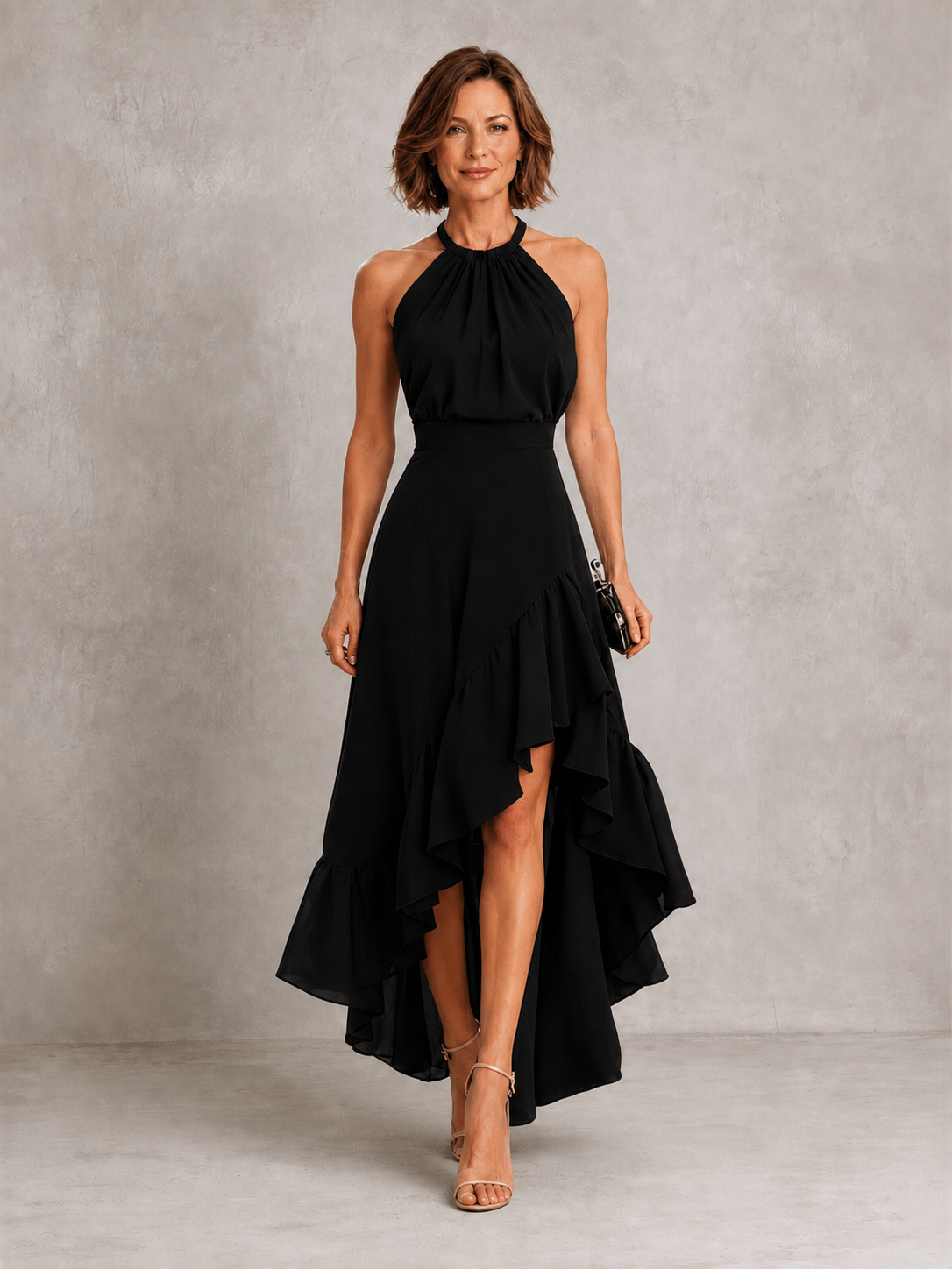 Chloe | Halter Ruffle Hem – Black