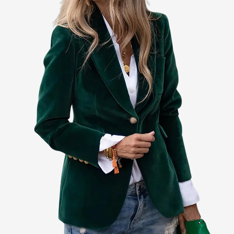 Alina | Women's Blazer Jacket with Lapel Collar and Buttons – Green