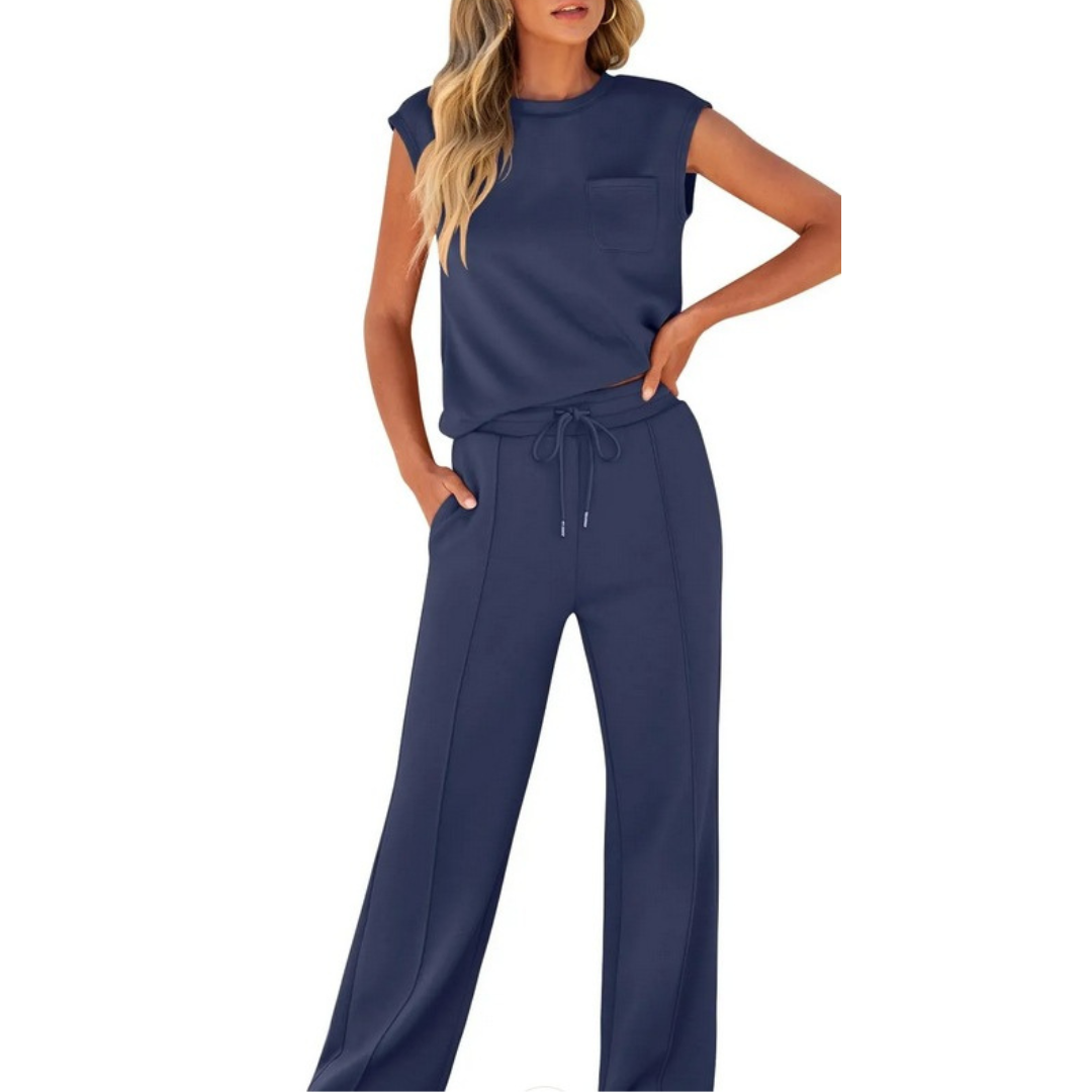 Ayla | Relaxed Soft-Lounge Two-Piece Set – Dark Blue