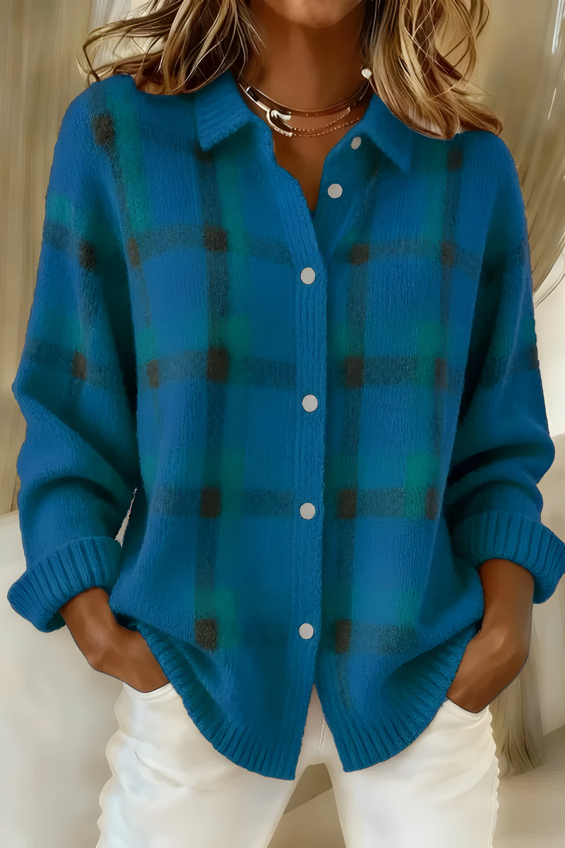 Camille | Plaid Cardigan – Blue
