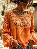 Amabel | Boho Floral Embroidered Blouse