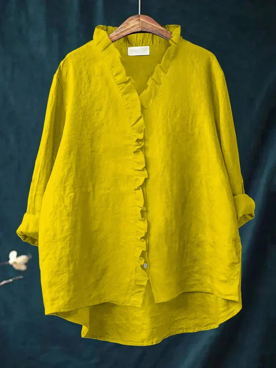 Cecily | Casual Ruffle V-Neck Blouse – Yellow