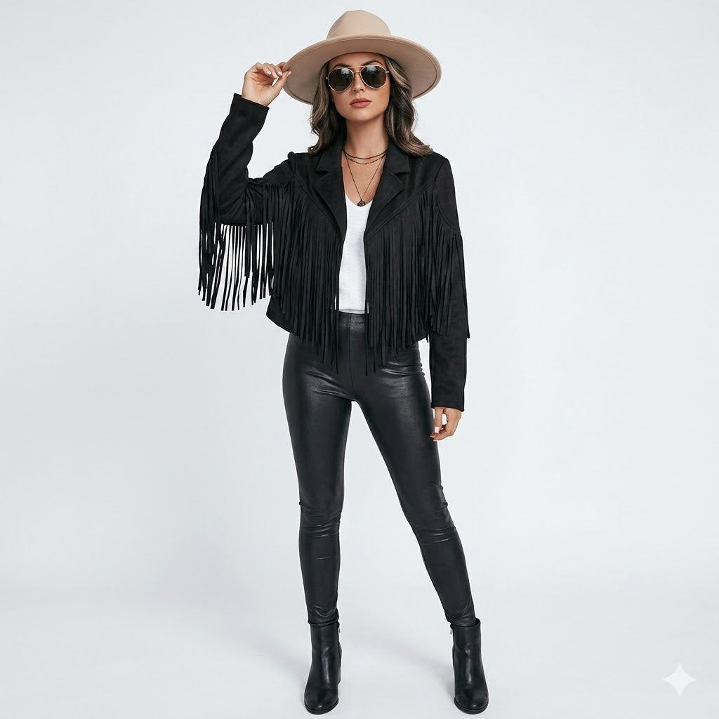 Bianca | Fringe Jacket For Women – Black