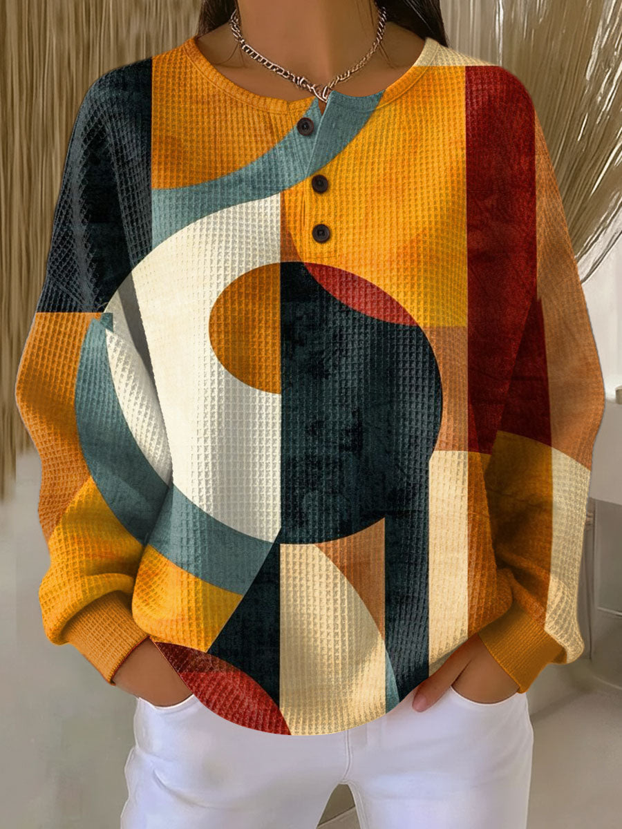 Lærke | Waffle Sweater with Geometric Pattern – Orange